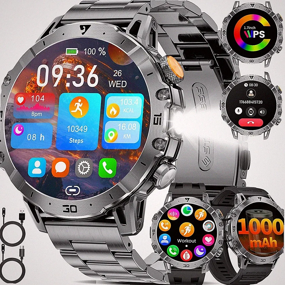 Smartwatch Herren Militär 1,7 Zoll HD Display 1000mAh Akku IP68 Fitnessuhr