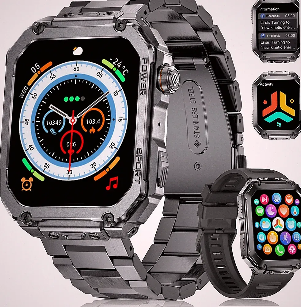 Smartwatch Herren Militär 1.91'' HD Großes Display Fitnessuhr für Android & iOS
