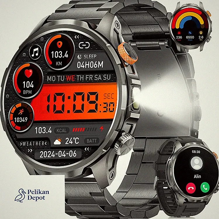 Smartwatch Herren Militär 1000mAh LED Taschenlampe Schwarz