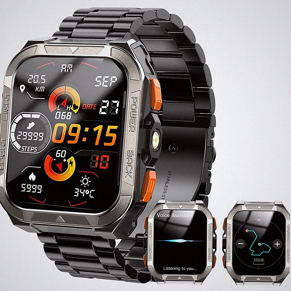 Smartwatch Herren Militär Fitnessuhr mit 3 Armbändern GPS/Kompass/ChatGPT/Überse