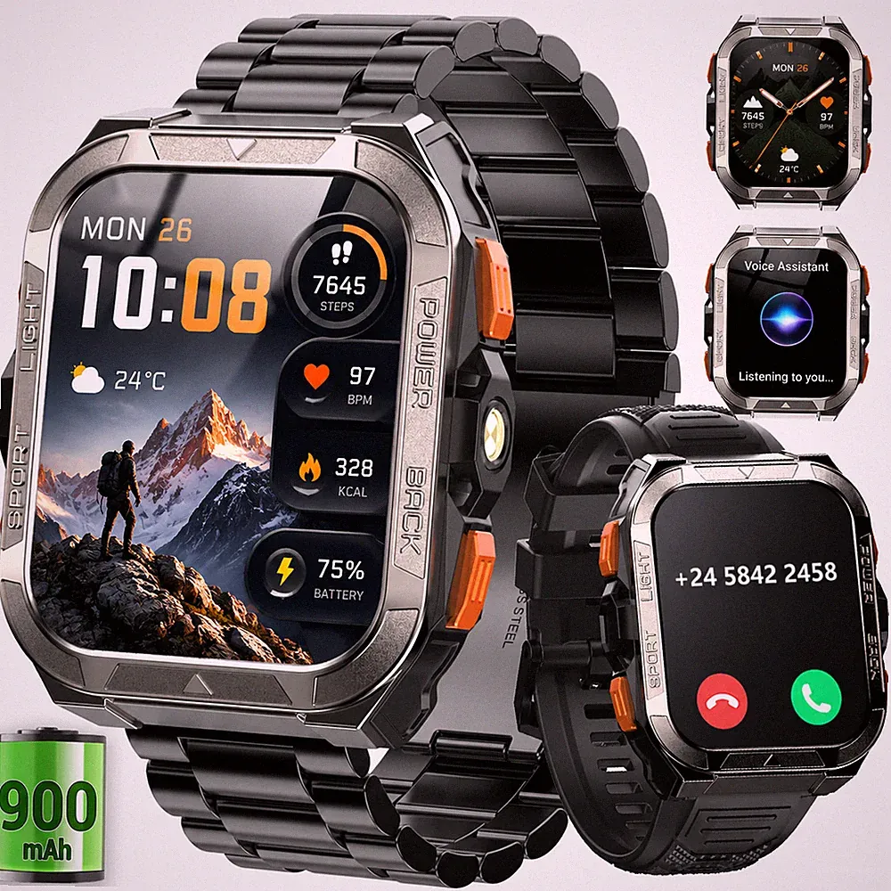 Smartwatch Herren Militär GPS, Fitnessuhr Sportuhr mit Schrittzähler 5ATM Wasser