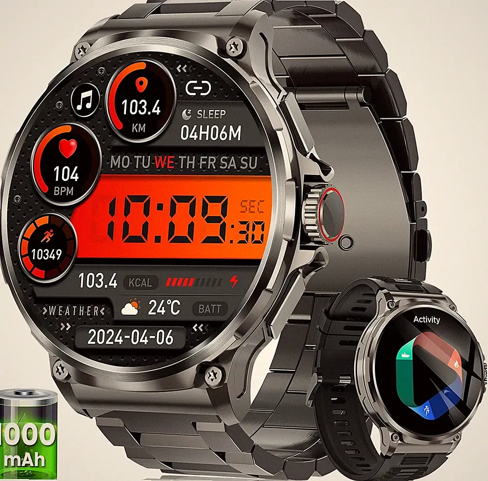 Smartwatch Herren Militär Mit 1000 Mah Akku, 1.92" AMOLED Touchscreen Fitnessuhr