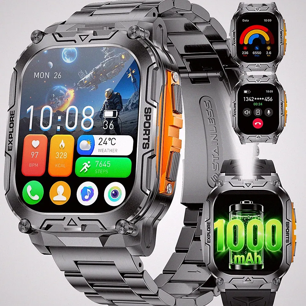 Smartwatch Herren Militär mit 1000mAh Akku/Telefonfunktion