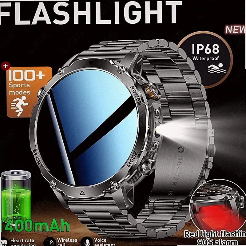 Smartwatch Herren Militär mit Bluetooth Anrufe Wasserdicht 1400mAh Fitnessuhr