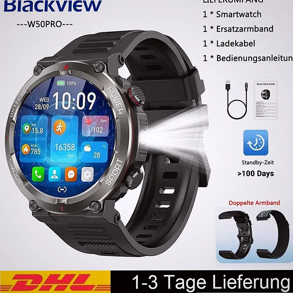 Smartwatch Herren Militär mit Telefonfunktion Blutdruckmesung für android IOS