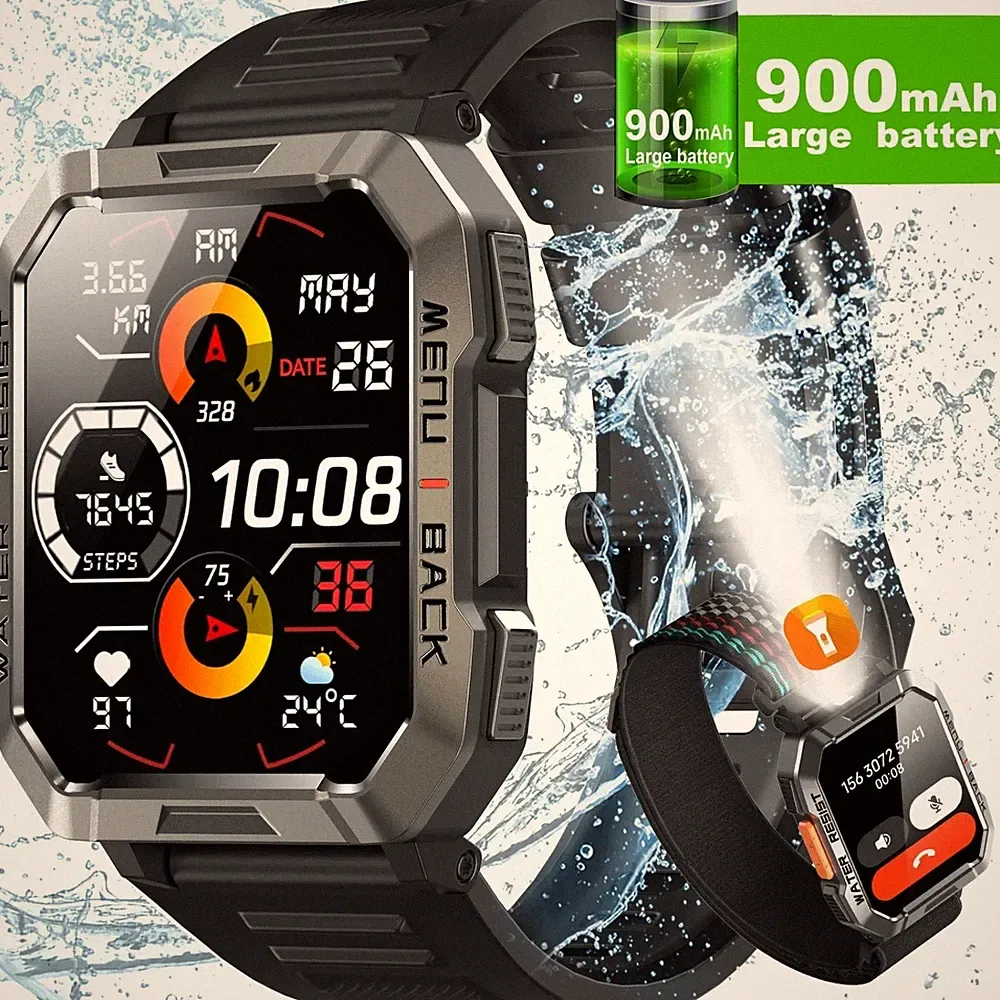 Smartwatch Herren Militär mit Telefonfunktion Blutdruckmesung für android iPhone