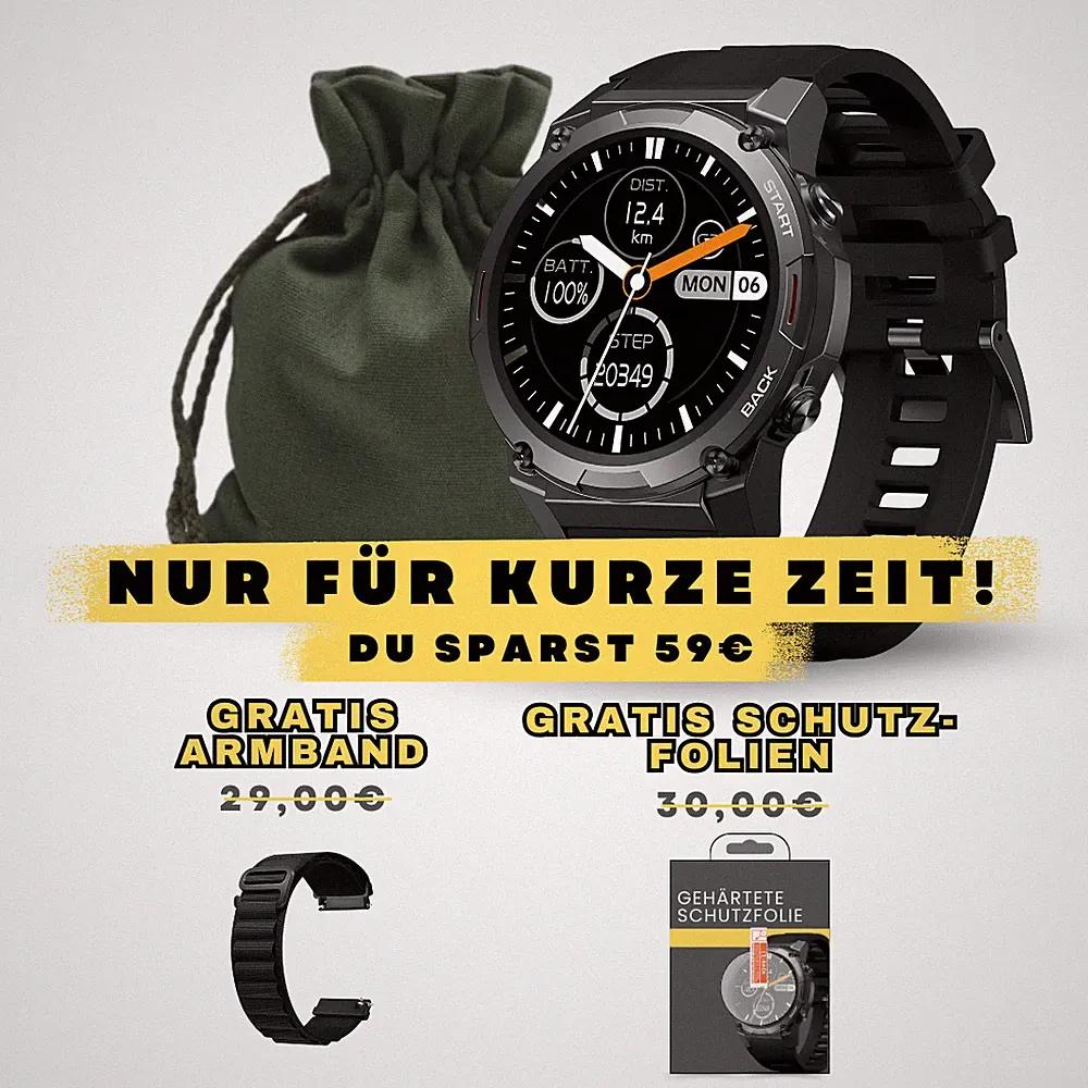 Smartwatch Herren Militär mit Telefonfunktion GRATIS Zubehör Robust Wasserdicht