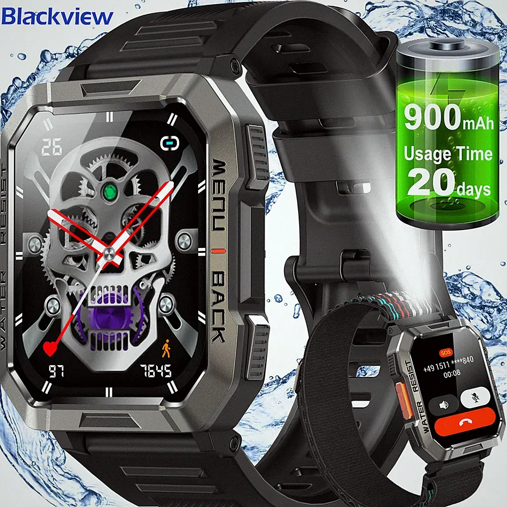 Smartwatch Herren Militär mit Telefonfunktion LED Taschenlampe 2,01" Robuste Uhr