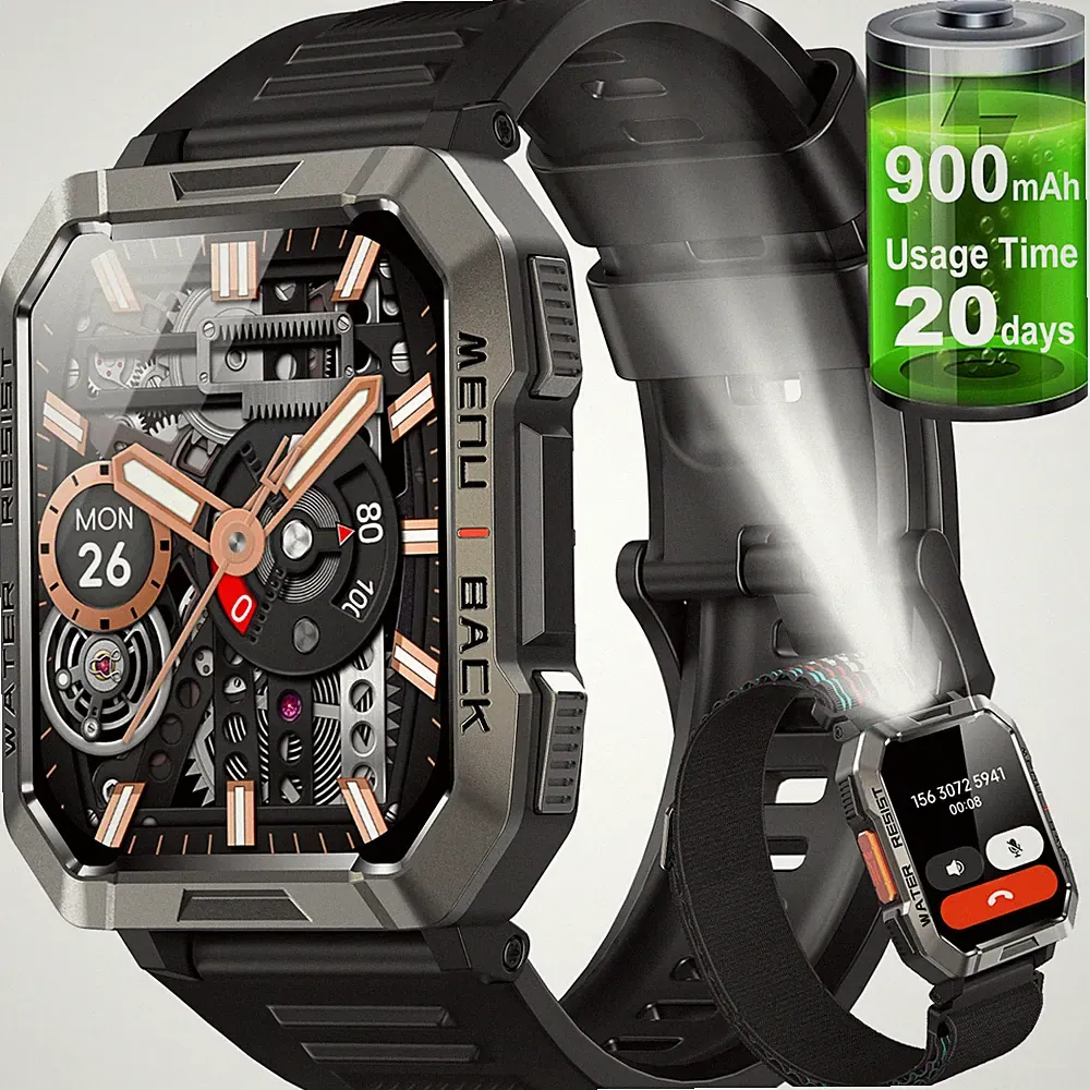 Smartwatch Herren Militär mit Telefonfunktion mit LED Taschenlampe Schrittzähler