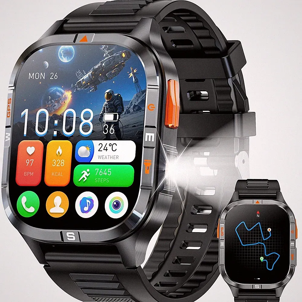 Smartwatch Herren Militär mit Telefonfunktion Sprachassiste AMOLED Display GPS