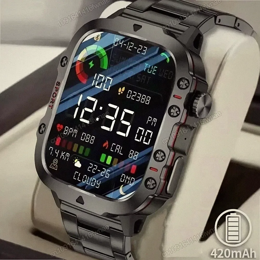 Smartwatch Herren Militär mit Telefonfunktion Sprachassiste Blutdruckmessung Spo