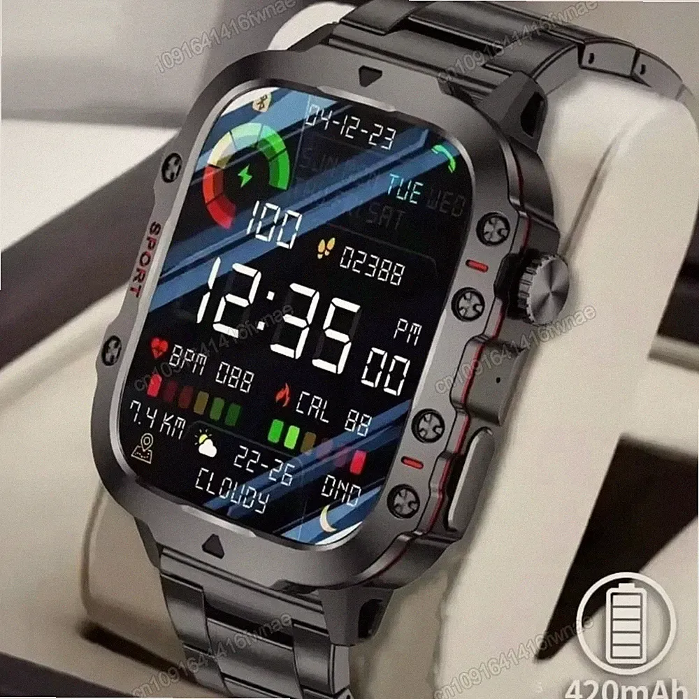 Smartwatch Herren Militär mit Telefonfunktion Sprachassiste Blutdruckmessung Spo