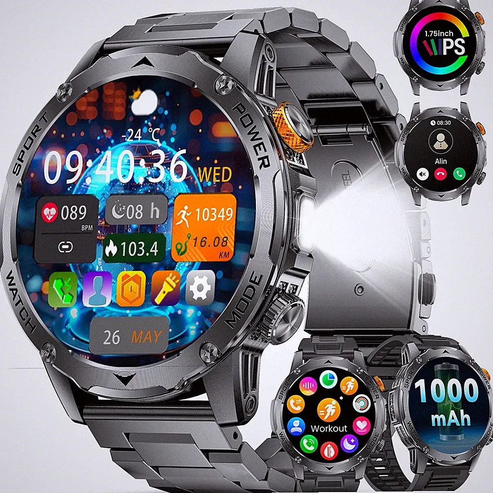 Smartwatch Herren Militär1000mAh Akku/1.75'' HD Große Display,Smartwatch mit...
