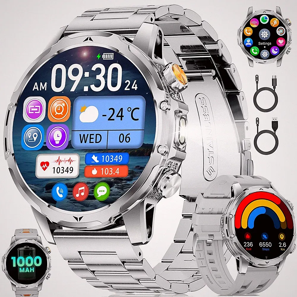Smartwatch Herren mit 1000mAh Akku für Android iOS, 1,53" HD Großes Touchscre...