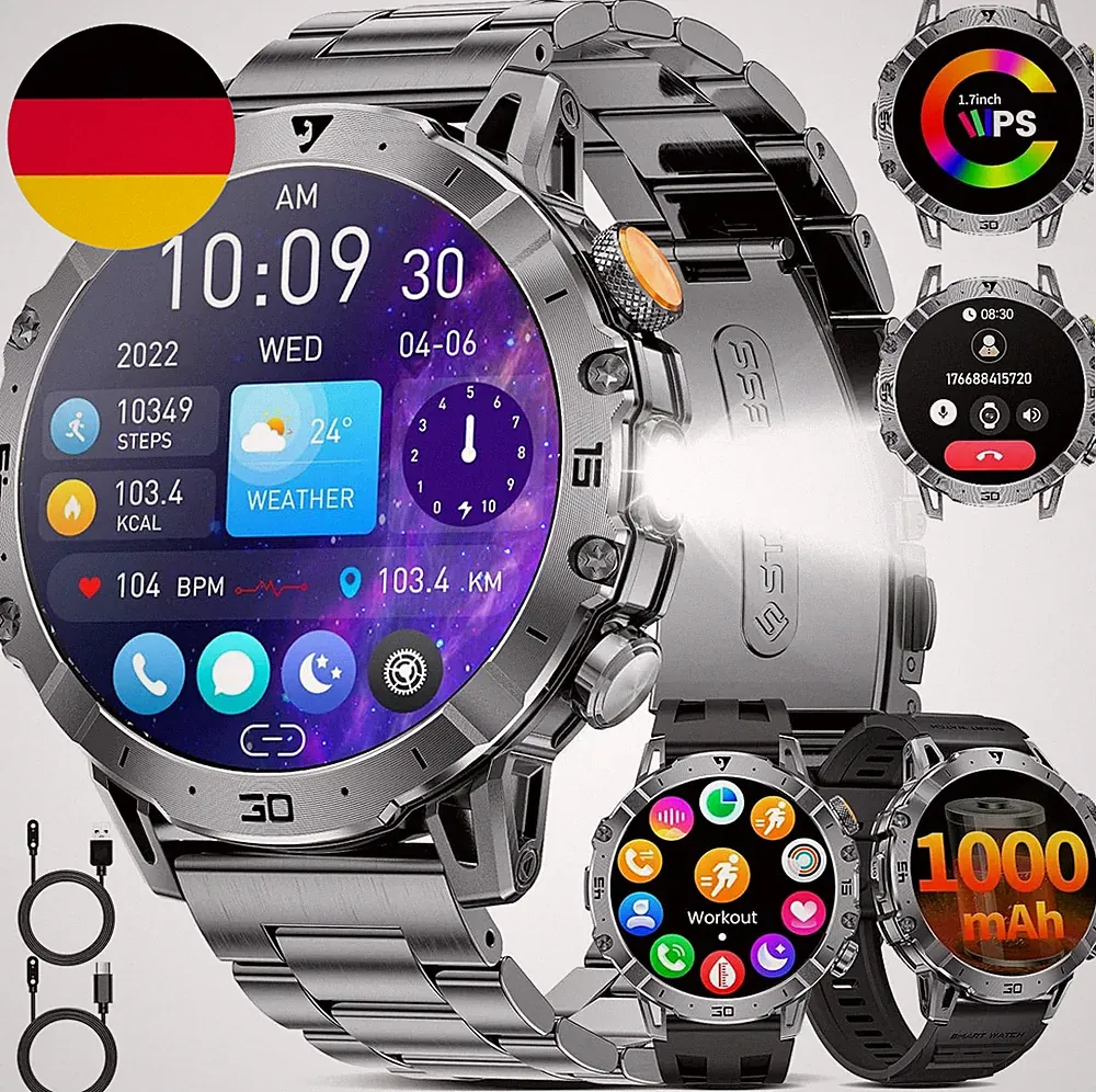 Smartwatch Herren Mit 1000Mah Großer Akku/1.7''Großes Display/Telefonfunktion/Le