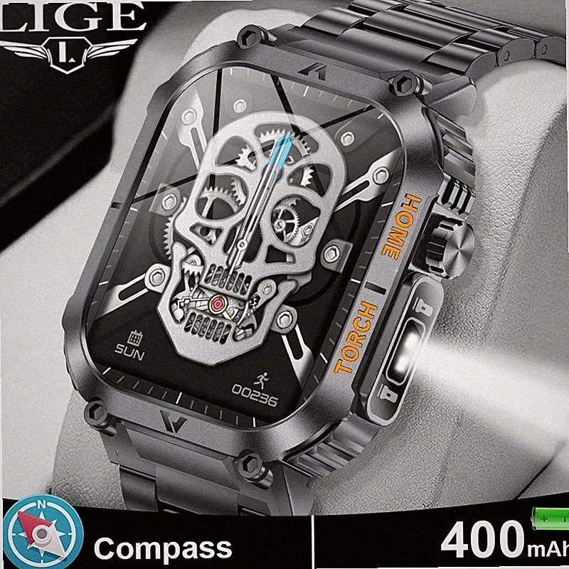 Smartwatch Herren mit 2,02" HD Bildschirm LED-Taschenlampe Wasserdicht Sportuhr