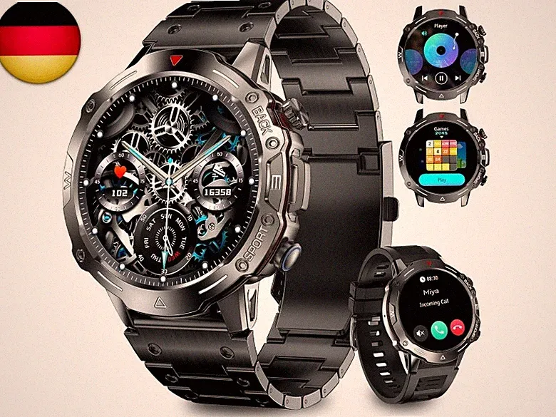 Smartwatch Herren mit 2 Uhrgürteln, über 100 Sportmodi, 24/7 Herzfrequenz, S