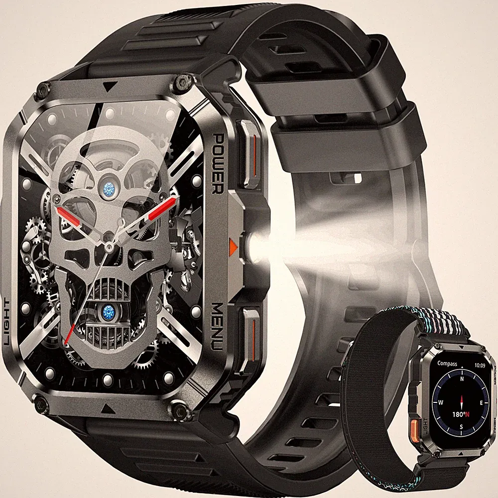 Smartwatch Herren mit 900mAh, Bluetooth-Anrufe/Kompass/LED-Beleuchtung Sportuhr