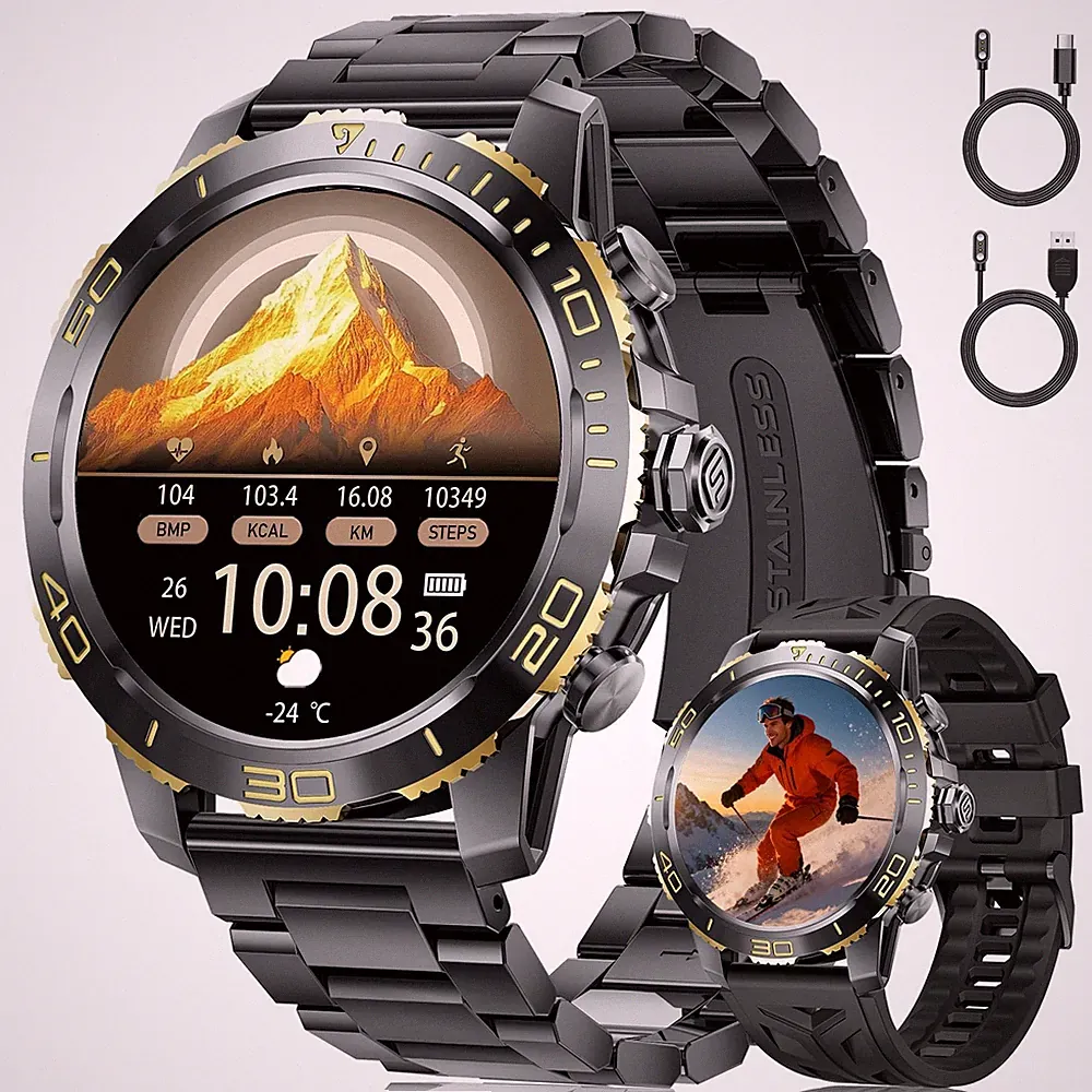 Smartwatch Herren mit BluetoothAnrufDoppelriemen, 1,43" AMOLED Militär Smartw...