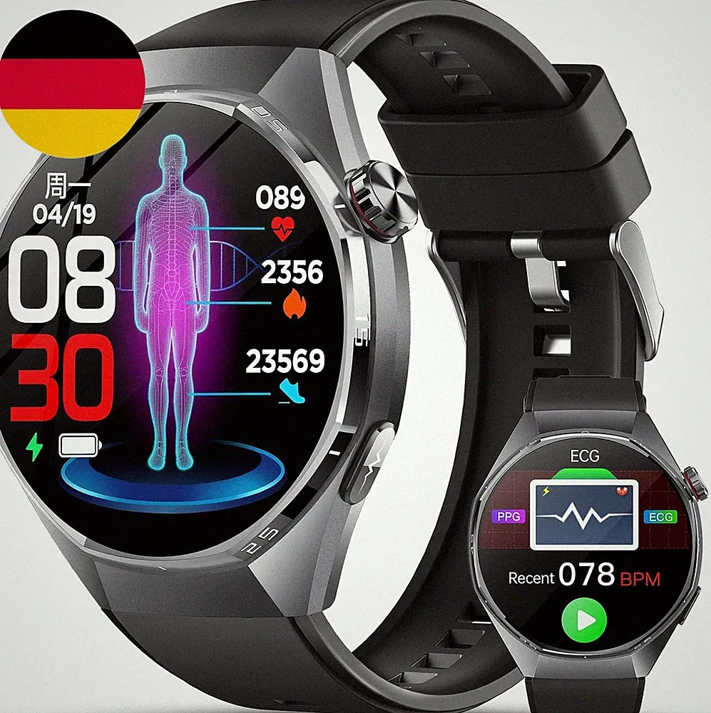 Smartwatch Herren Mit Ekg+Hrv/Blutdruckmessung/Bmi/Emotion/Stimmung,Schwarz