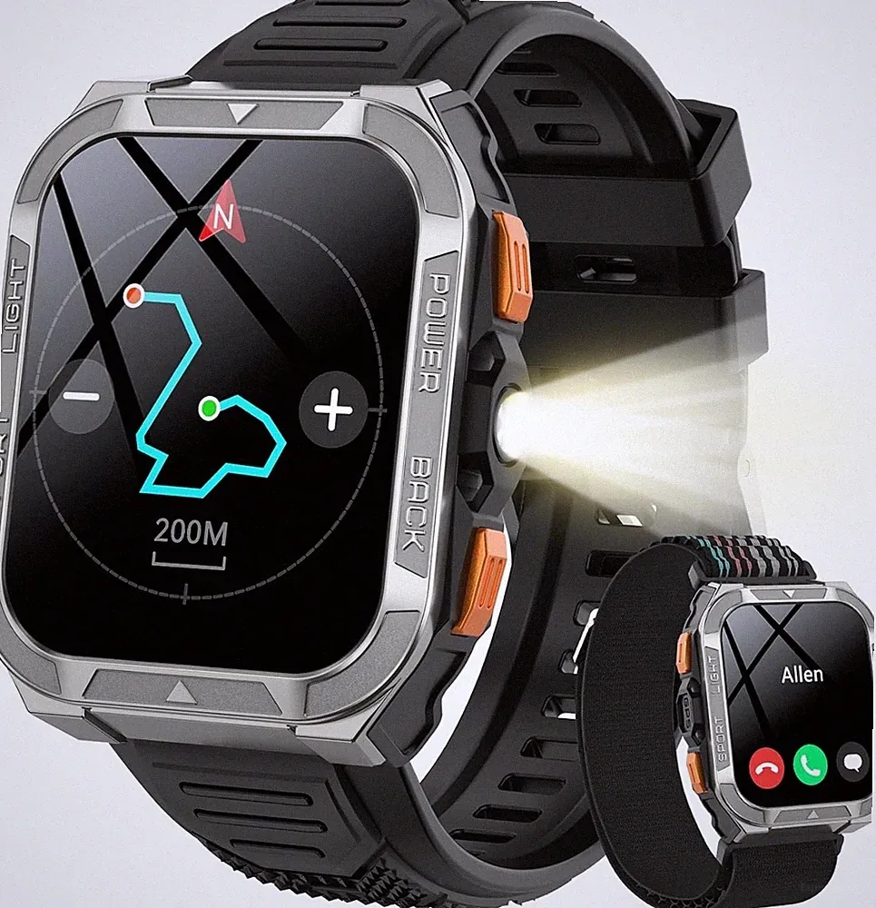 Smartwatch Herren mit GPS/Kompass/Bluetooth-Anrufe/LED-Beleuchtung/ChatGPT/Übers