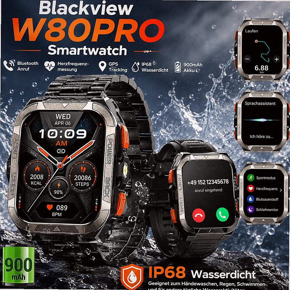 Smartwatch Herren mit integriertem GPS & Kompass, Bluetooth-Anrufe, 900 mAh Akku