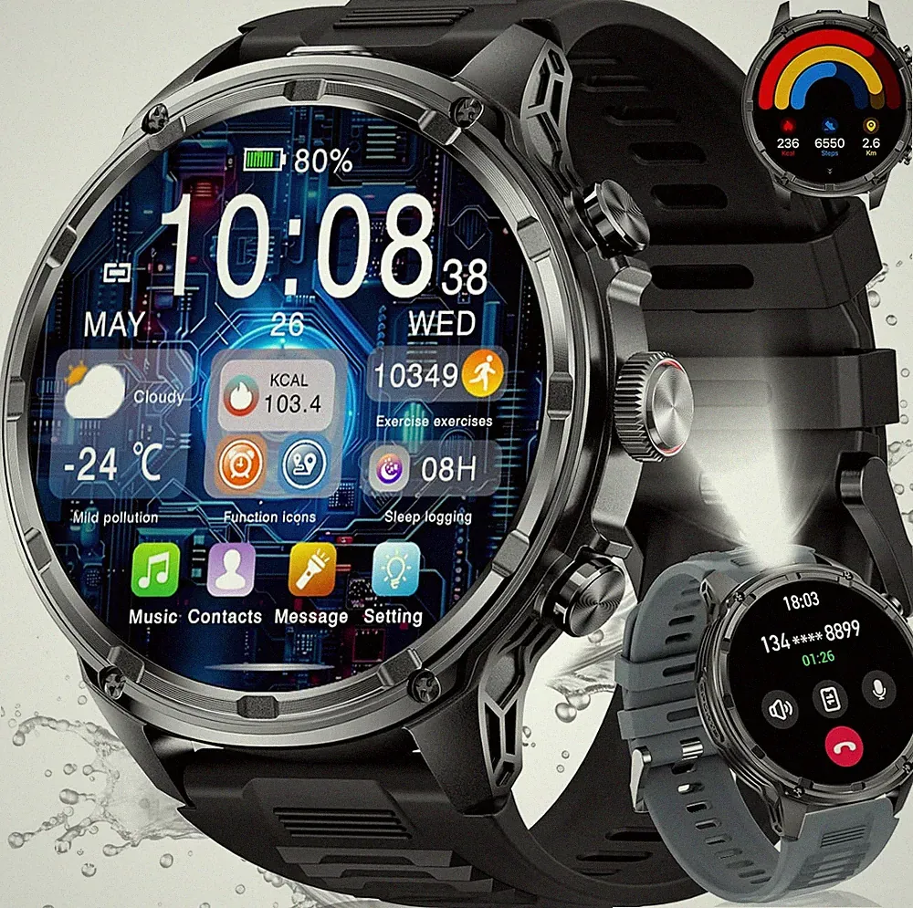 Smartwatch Herren Mit LED Taschenlampe 1.85‘’ HD Großes Display/710 Mah Akku Spo