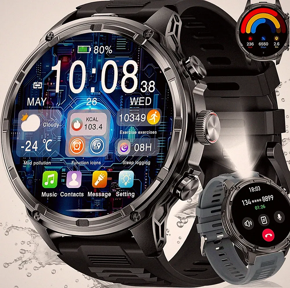 Smartwatch Herren Mit LED Taschenlampe 1.85‘’ HD Großes Display/710 Mah Akku Spo