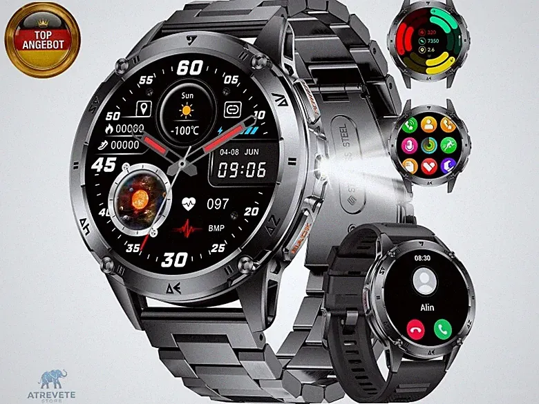 Smartwatch Herren mit Telefonfunktion, 1.43"AMOLED Display Fitness Tracker mit