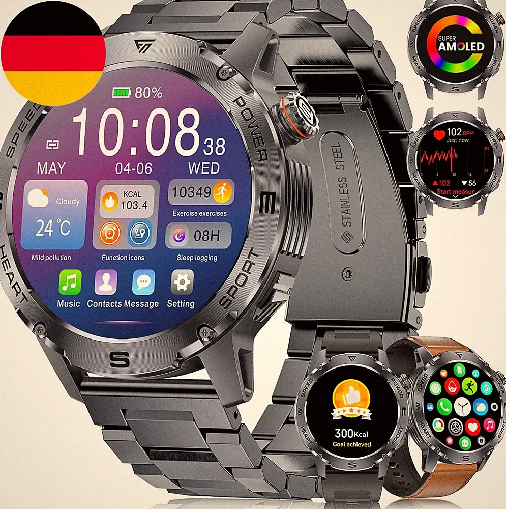 Smartwatch Herren Mit Telefonfunktion, 1.43 Zoll Amoled Smart Watch Herren Mit 1