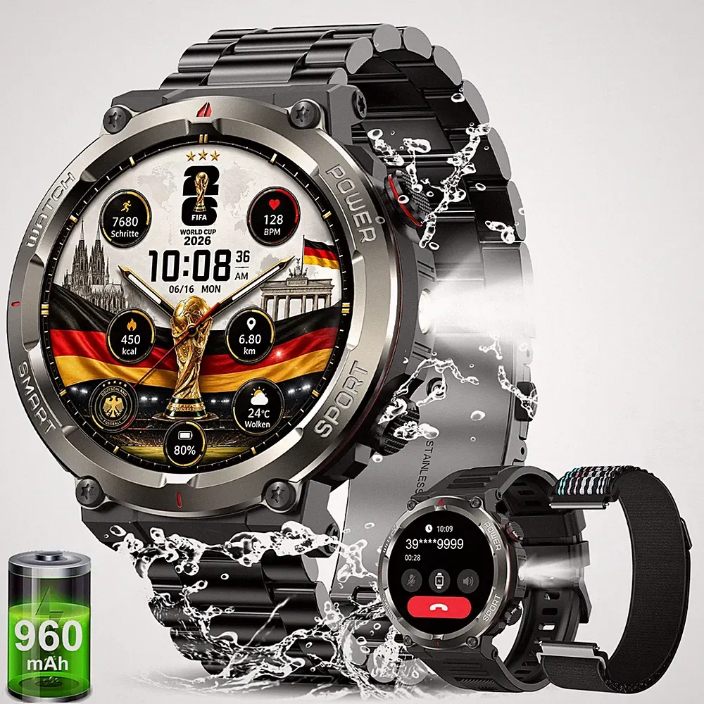 Smartwatch Herren mit Telefonfunktion Armbanduhr Watch für iPhone Samsung Xiaomi