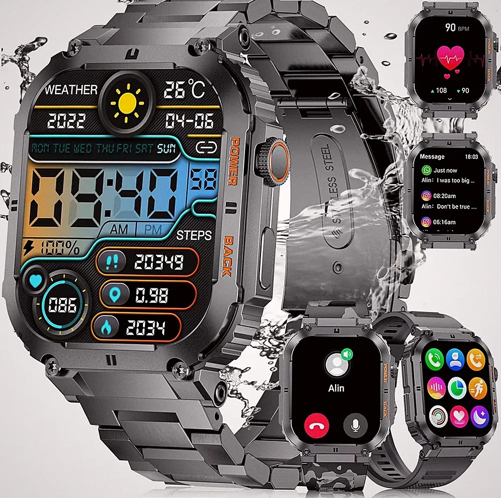 Smartwatch Herren mit Telefonfunktion Bluetooth WiFi Wasserdicht Schlaftracker