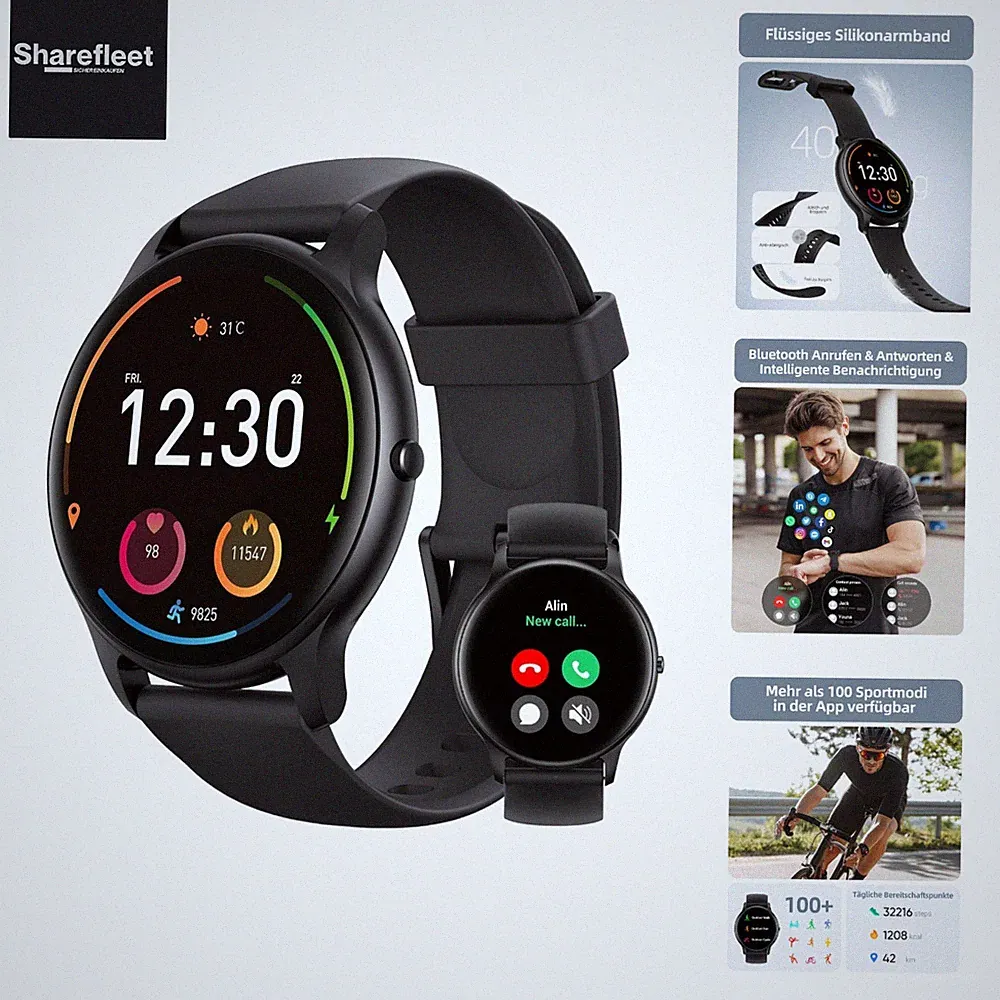 Smartwatch Herren mit Telefonfunktion, Fitnessuhr Damen Herren mit Schrittzäh...