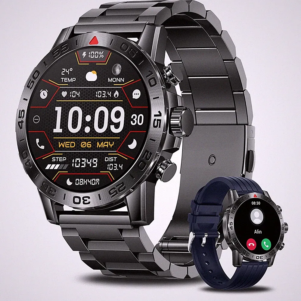 Smartwatch Herren mit Telefonfunktion Fitnessuhr Herzfrequenz Sportuhr Schwarz
