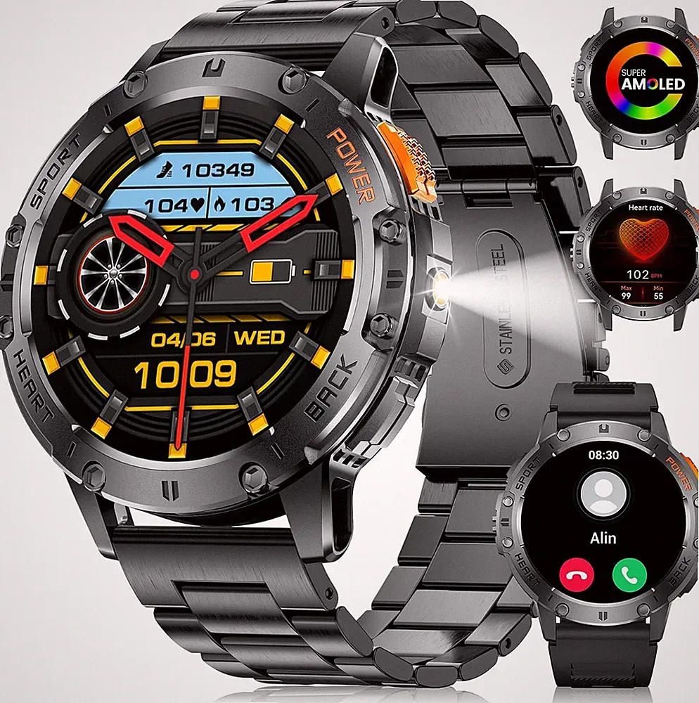 Smartwatch Herren mit Telefonfunktion LED Taschenlampe Sportmodi Wasserdicht