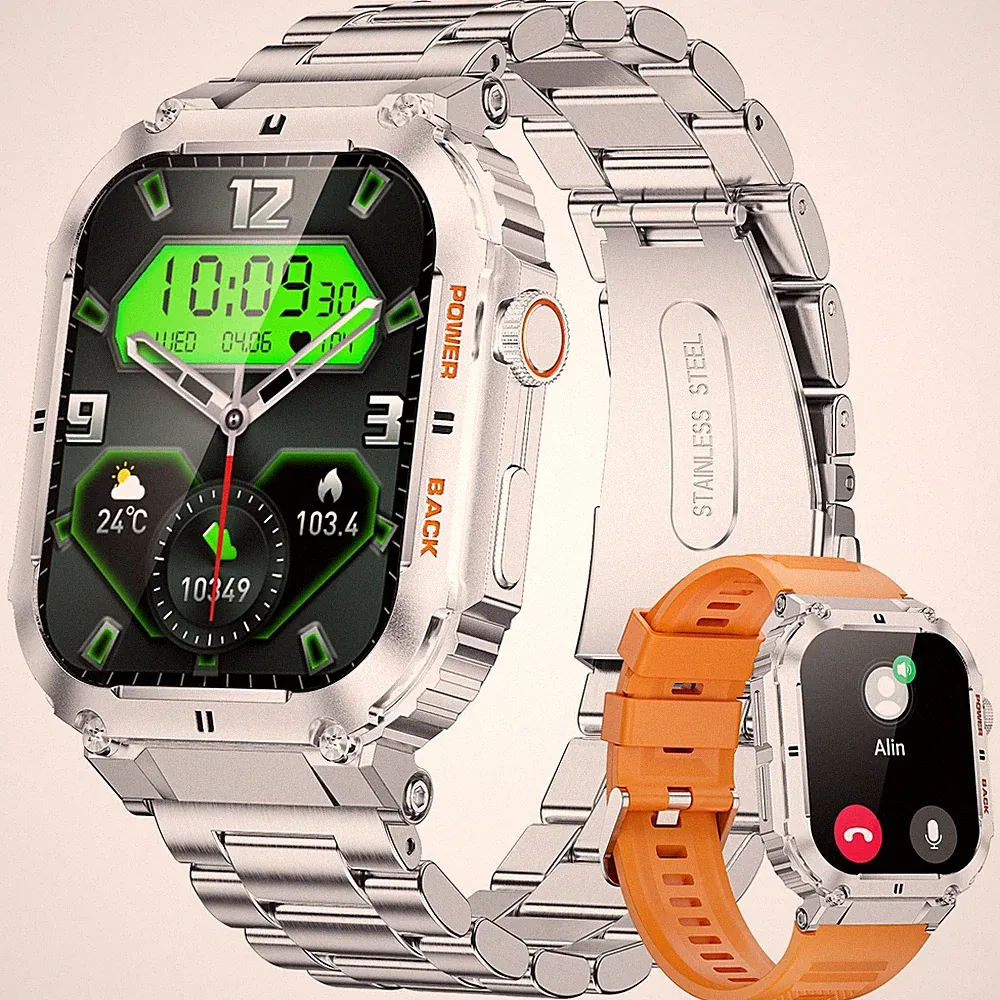 Smartwatch Herren Robust Fitness Herzfrequenz 5ATM Wasserdicht Anruf Armbanduhr