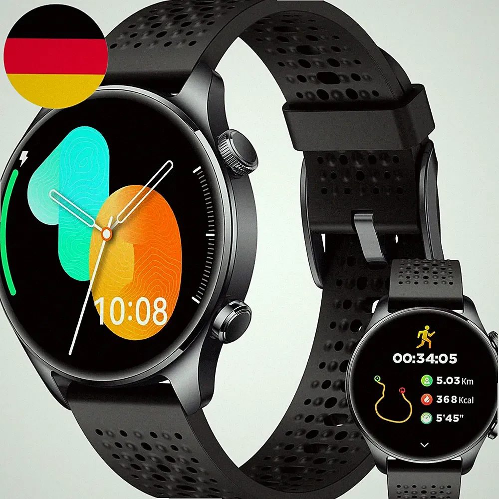 Smartwatch Herren Rund Mit Integriertem GPS, 1,43" AMOLED Always-On Display, 3AT