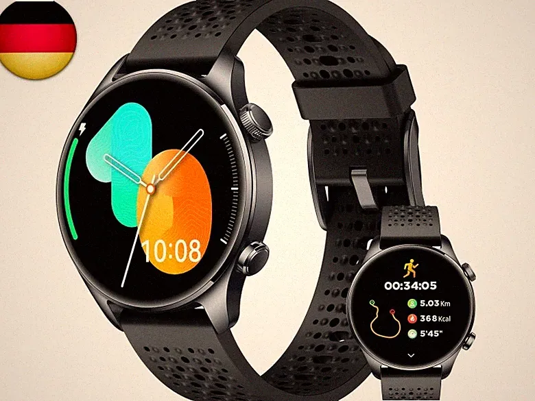 Smartwatch Herren Rund mit Integriertem GPS, 1,43" AMOLED Always-On Display