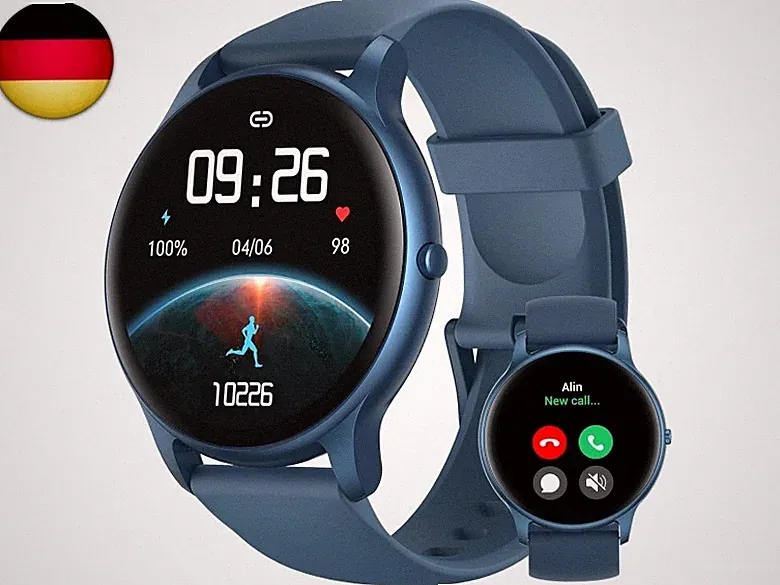 Smartwatch Herren Rund mit Telefonfunktion, Fitnessuhr Damen Herren mit 100+