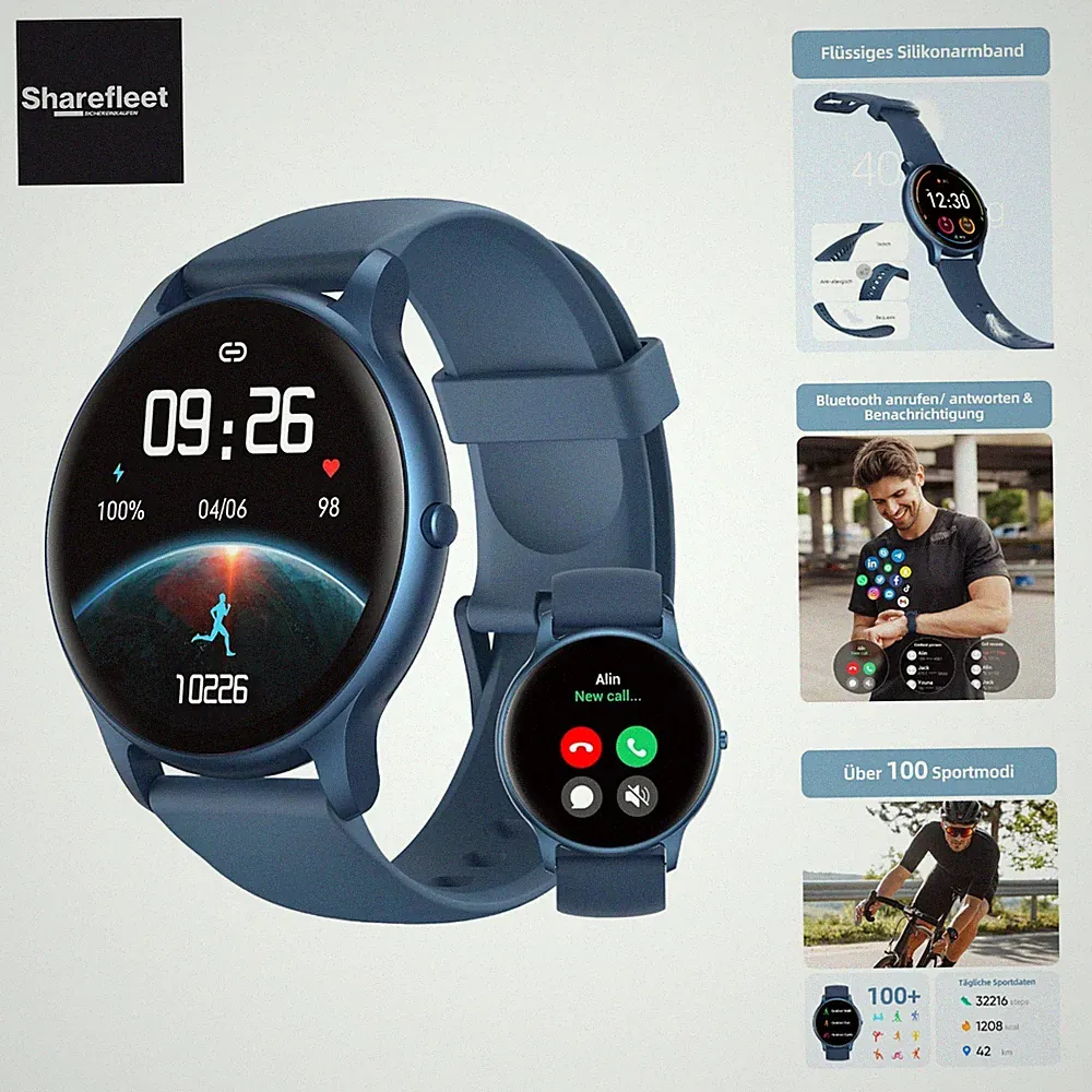 smartwatch damen blau rund