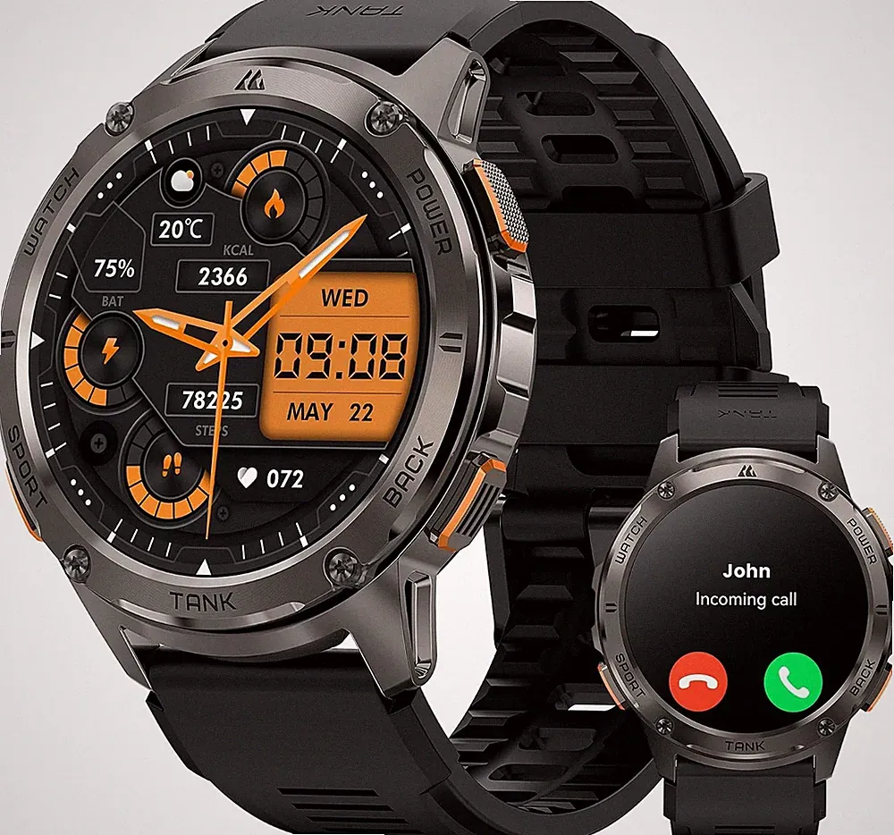 Smartwatch Herren Tank T3 1,43" AMOLED 5ATM Wasserdicht 60+ Tage Akku 170+