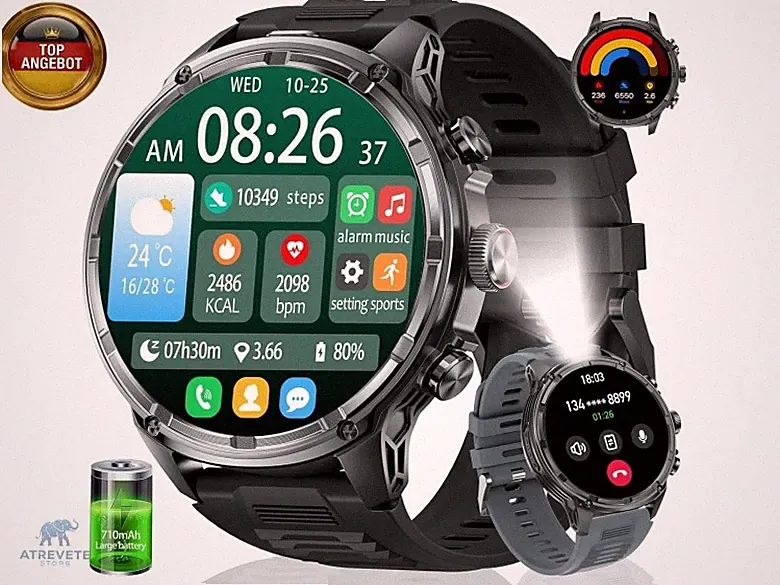 Smartwatch Herren(Telefonfunktion),1.85‘’ HD Großes Display/710 mAh Akku Spor
