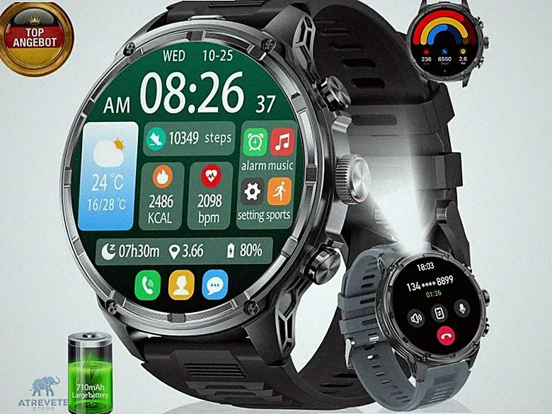 Smartwatch Herren(Telefonfunktion),1.85‘’ HD Großes Display/710 mAh Akku Spor