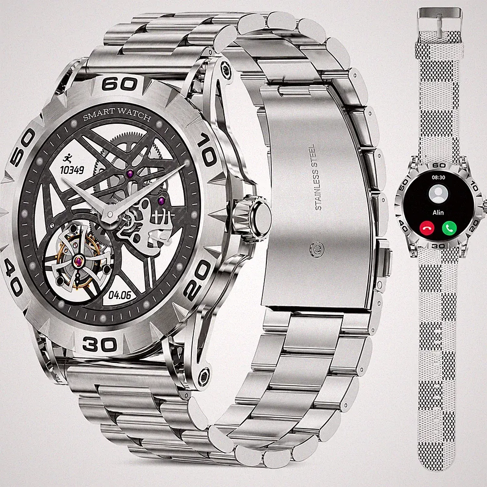 Smartwatch Herren Telefonfunktion Fitnessuhr Herzfrequenz Sportuhr Silber