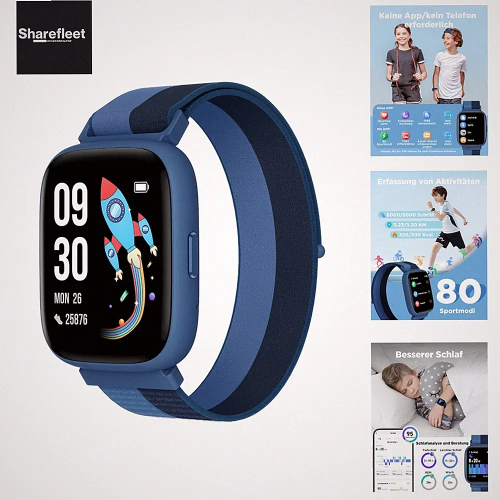 Smartwatch Kinder, 1,8" Fitness Uhr Schrittzähler, 24/7 Puls, , Schlafmonito...