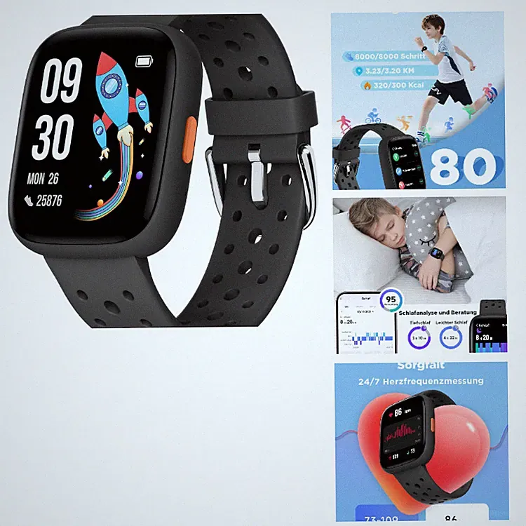 Smartwatch Kinder 1,8" HD-Touchscreen Schwarz, GPS, Fitness, BIGGERFIVE