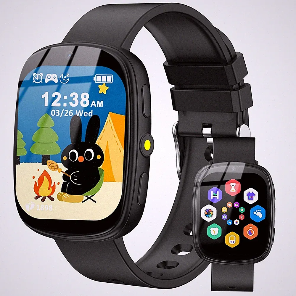Smartwatch Kinder 1,83 Zoll Display Spiele Schrittzähler Schlaftracking Schwarz