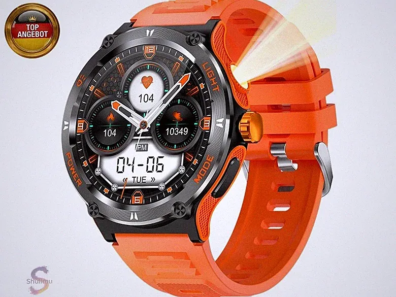 Smartwatch Kompass Militär Uhr, Robust Smart Watch mit LED Taschenlampe
