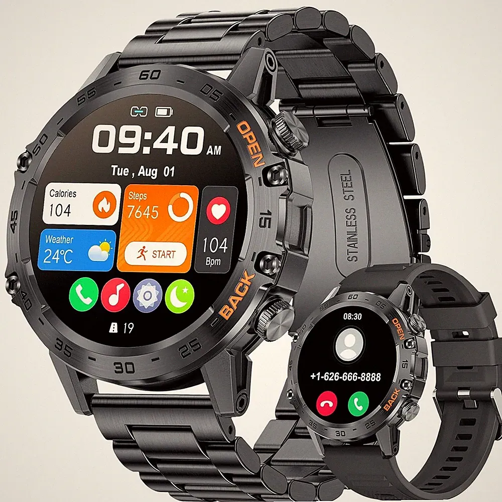 Smartwatch LIGE Herren 1,39 Zoll Militär Schwarz 24h