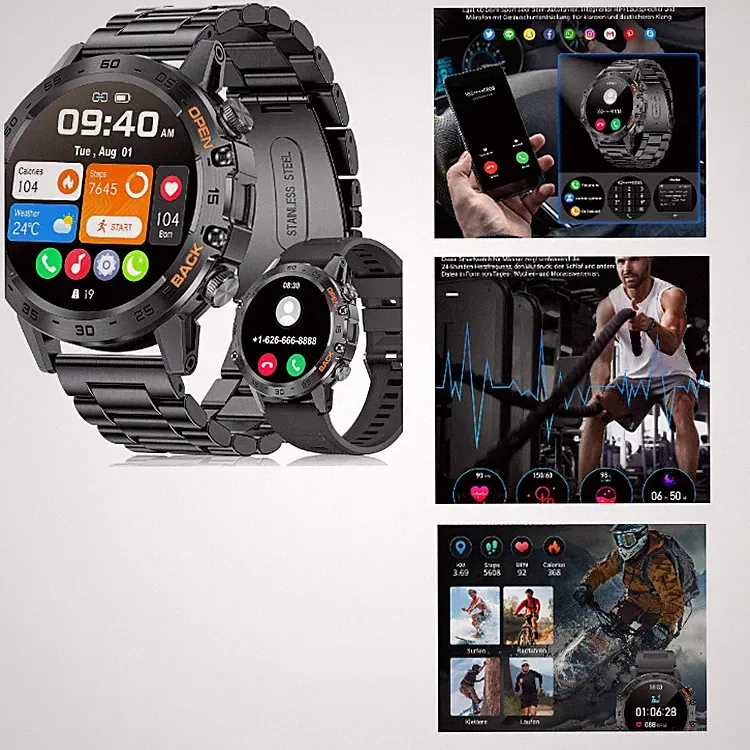 Smartwatch LIGE Herren 1,39 Zoll Militär Schwarz 24h